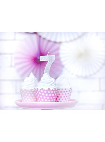 Vela de cumpleaños plateada número 7 - Partydeco | Funidelia
