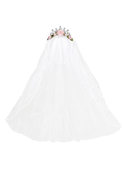 Velo de novia con corona y flores para mujer - Widmann | Funidelia
