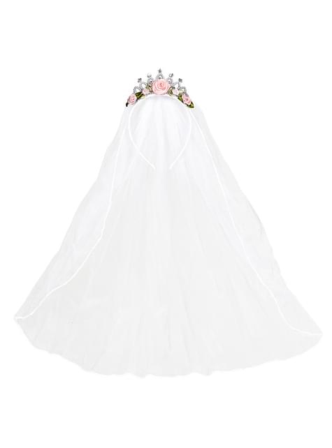 Velo de novia con corona y flores para mujer - Widmann | Funidelia